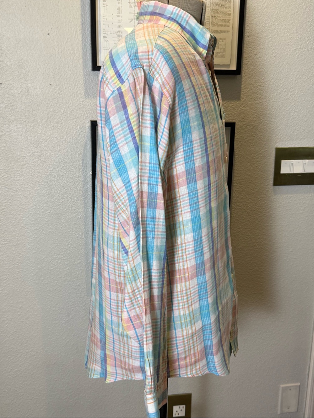 Brooks Brothers Irish Linen Men's L Pastel Plaid Button-Down Shirt